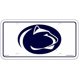 white metal license plate with Penn State Athletic Logo